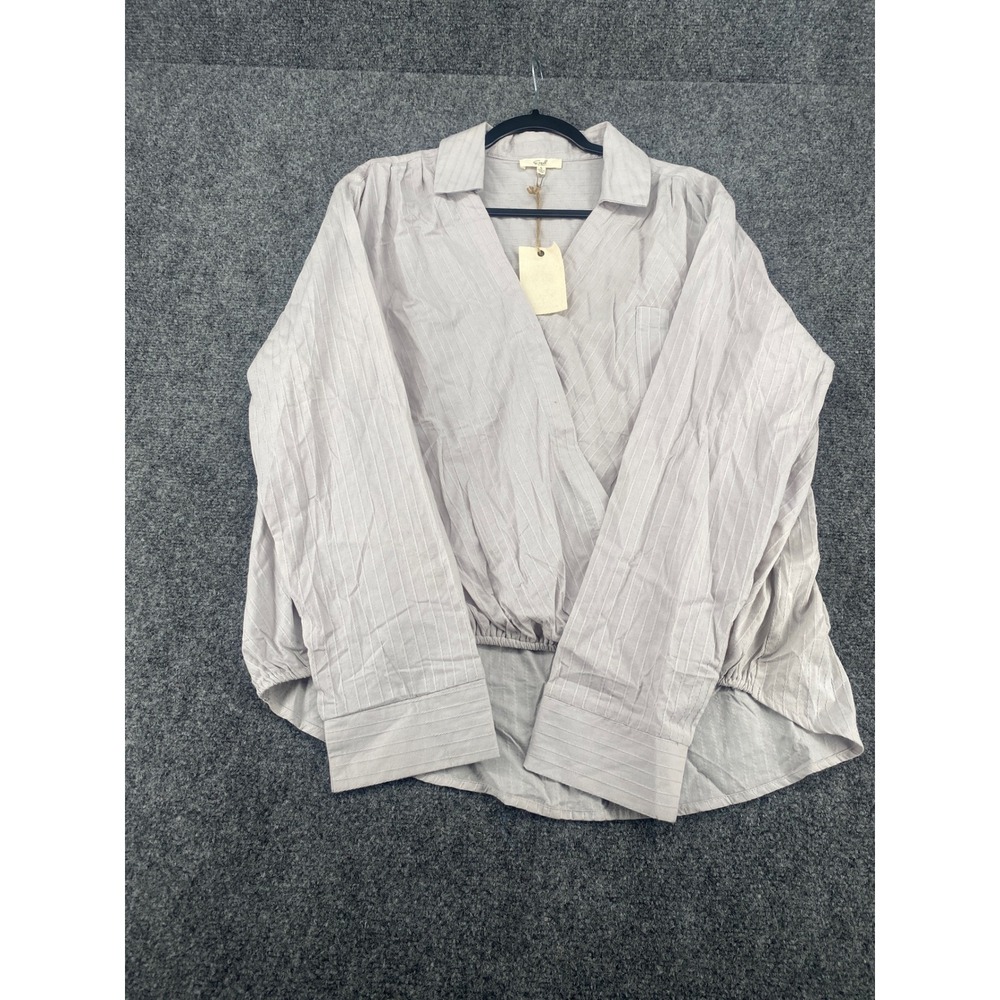 Easel Los Angeles Surplice Wrap Blouse Womens Large Grey Lavender Stripe Elastic